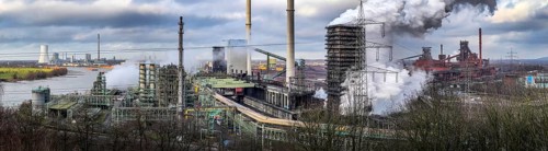 Panorama of the Thyssenkrupp Steel steelworks in Duisburg-Marxloh, on the Rhine, STEAG coal-fired