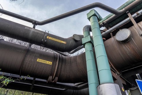 Pipelines for district heating, coke oven gas, blast furnace gas, at the Thyssenkrupp Steel site in