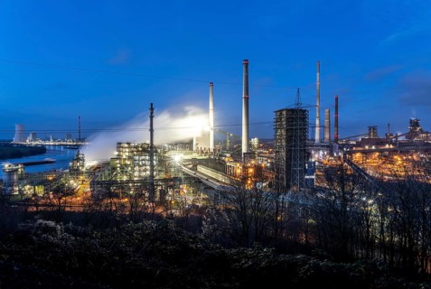 The Thyssenkrupp Steel steelworks in Duisburg-Marxloh, on the Rhine, coking plant unloading tower,