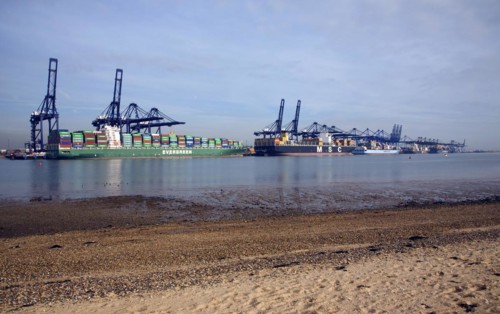 Container ships and cranes in the Port of Felistowe, Britain's busiest container port, pictured