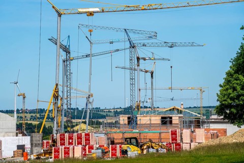 New development area near Bad Wünnenberg, construction sites of various detached houses and