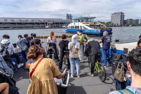 GVB ferries for pedestrians and cyclists across the river Ij, to Amsterdam Centraal station, free