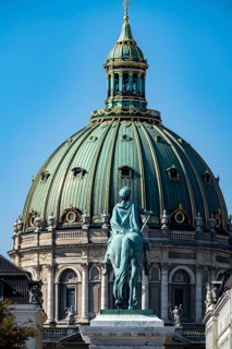 Amalienborg Palace, dome of the Protestant Frederiks Kirke, equestrian monument to Frederik V,