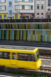 Motorway A40, Ruhrschnellweg, in the through road in Essen, noise barrier, tram, underground