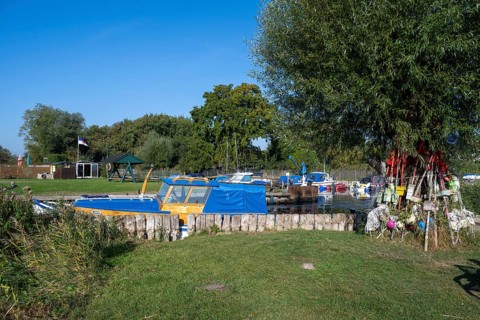 Fishing harbour on the Achterwasser, Zempin, Usedom Island, Baltic Sea, Mecklenburg-Western