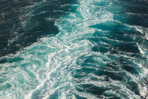 High angle view of a ship's wake on Adriatic sea in late summer, Split, Croatia, Europe