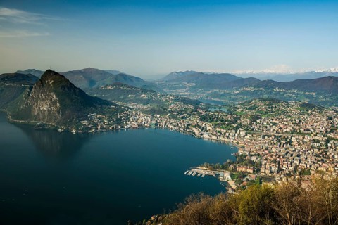 Panorama, View of Lugano from Monte Brè, Spring, Lugano, Lake Lugano, Lago di Lugano, Ticino,