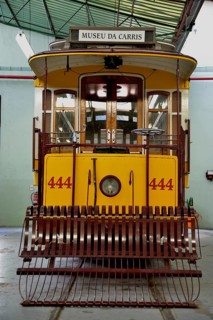 Old tram in the Museu da Carris tram museum, Lisbon, Portugal, Europe