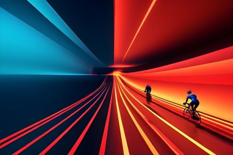 Series of vertical staggered lines suggesting the rhythm and speed of cyclists at olympic games, AI