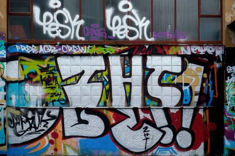 A wall full of colourful graffiti with different lettering and styles, Rhineland-Palatinate,