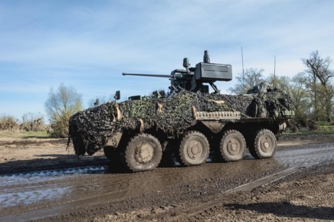 A Pandur wheeled armoured vehicle from Czech forces as part of the 'Wettiner Schwert' military
