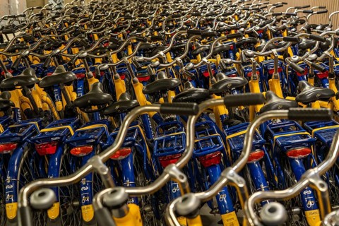 Bicycles at the OV-Fiets rental station, at Utrecht Central Station, hundreds of rental bikes