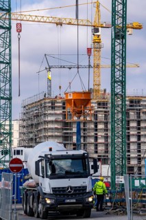 Construction sites in the east of Hafencity Hamburg, office building, new district on the Elbe, on