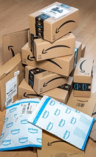 Parcels from online mail order company Amazon, various packaging, Amazon Prime