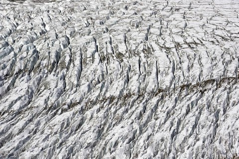Detailed view of the structure of the Aletsch glacier, glacier, glacier tongue, geological history,
