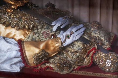 Detail of the catacomb saint from Rome, St Aurelius, in the late Gothic church of St George,
