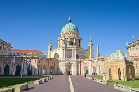 Courtyard of the Brandenburg State Parliament, Fortuna Gate, St Nicholas Church at the back, Alter