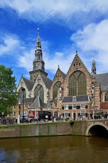 Oude Kerk, old church, oldest preserved building in the city, De Wallen red light district,