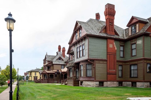 Muskegon, Michigan, The Thomas Hume house (right) and the Charles Hackley house at the Hackley and