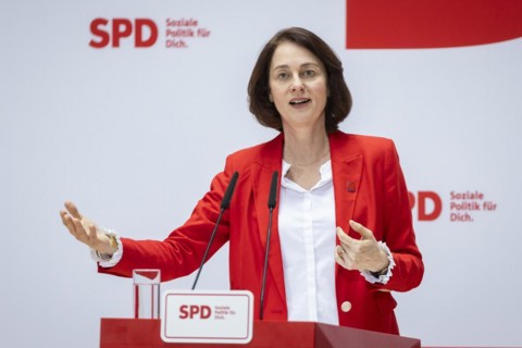 Katarina Barley, SPD lead candidate for the European elections, at a press conference in Berlin, 12