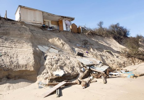 March 2018, Clifftop property collapsing due to coastal erosion after recent storm force winds,
