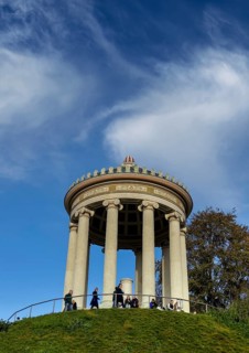 English Garden with Monopteros in autumn, dynamic cloud structure, Munich, Bavaria, Germany, Europe