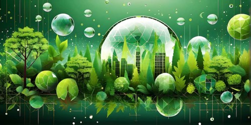 Abstract wallpaper with vector green eco friendly grid ornament symbolizing sustainability, AI