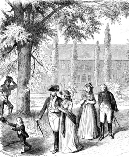 Walk of King Friedrich Wilheim III with Queen Luise and child in the park of Paretz Palace,