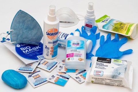 Hygiene articles to protect against infection by viruses, bacteria, disinfectants, wipes, rubber