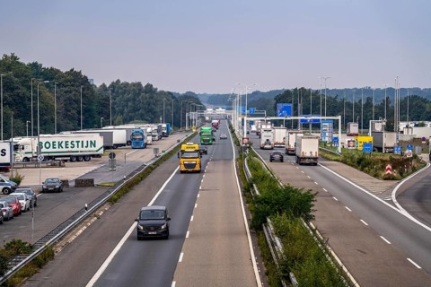 The border crossing Straelen, between Germany and the Netherlands, motorway A40 and A67 in NL, view