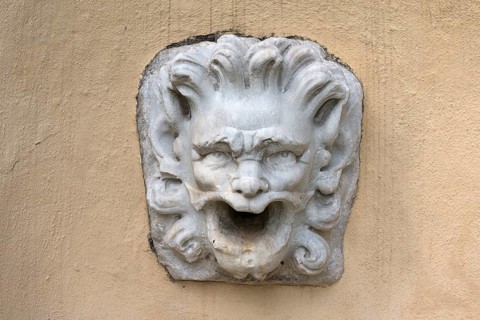 Gargoyle on the Neptune Fountain around 1900, in the garden of the Villa del Principe, Palazzo di