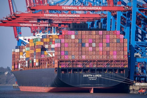 Port of Hamburg, Waltershofer Hafen, HHLA Container Terminal Burchardkai, Container Freighter