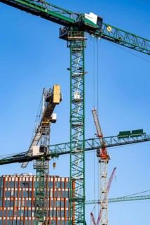 Construction sites in the east of Hafencity Hamburg, office building, new district on the Elbe, on