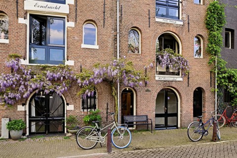 Bicycles in front of the Brouwershof, Amsterdam, Province of North Holland, Netherlands