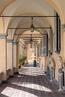 Entrance arcades in the Palazzo di Andrea Doria, Piazza dei Principe, Genoa. Italy