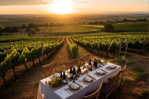 AI generated aerial view capturing a wine tasting table set