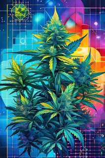 Abstract painting of chemical structure of thc and cbd interlocking geometric shapes, AI generated