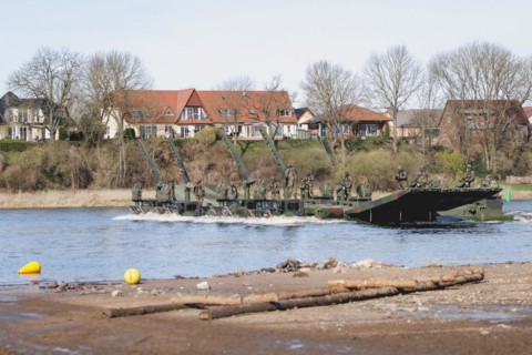 Amphibious vehicles of the type Amphibie M3 of the Bundeswehr taken during the military exercise