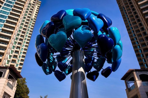 Tree of Hearts, tree consisting of blue hearts, Dubai Marina, Dubai, United Arab Emirates, VAR,