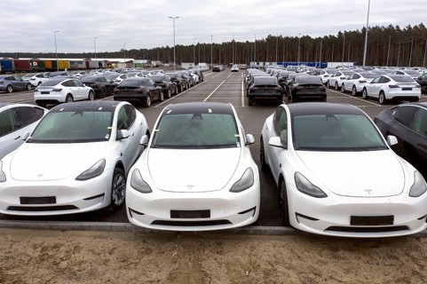 Tesla Y models produced in the Tesla Giga Factory, Grünheide, 28.01.2023