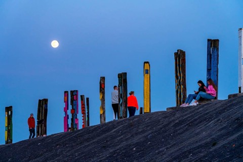 The Haniel spoil tip, 185 metre high spoil tip, at the Prosper Haniel mine, closed in 2019, artwork