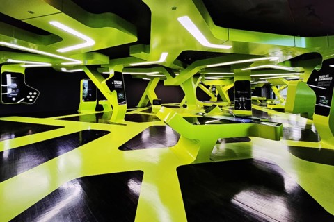 Futuristic exhibition Level Green with three-dimensional network, Autostadt, Wolfsburg, Lower