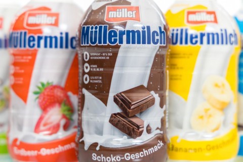 Müllermilch different flavours in the bottle of the company Theo Müller