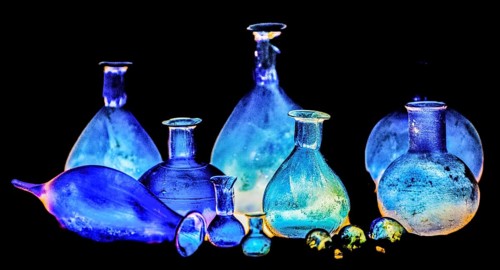 Glass vessels, 3rd-4th century, National Archaeological Museum, Villa Cassis Faraone, UNESCO World