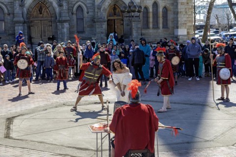 Detroit, Michigan, The Stations of the Cross are portrayed, in Spanish, on Good Friday at the