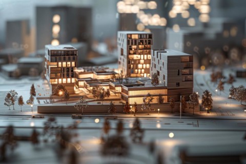 Architectural model made of wood, illuminated, model making for architecture, design, architectural