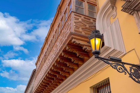 Lima, Peru, colonial streets around Central plaza Mayor or Plaza de Armas in historic city center,