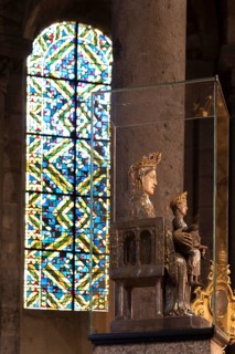 Orcival. Vierge en majesté from the 12th century in the Basilica of Notre-Dame d'Orcival,