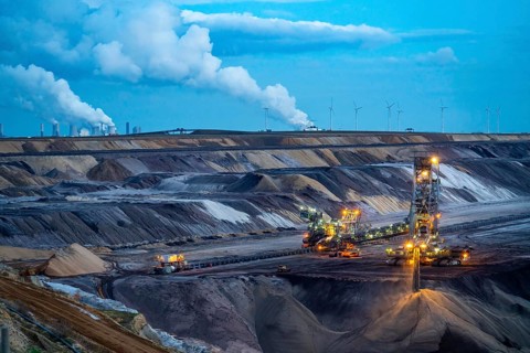 Garzweiler II open-cast lignite mine, excavator filling up the pit on the eastern edge of the