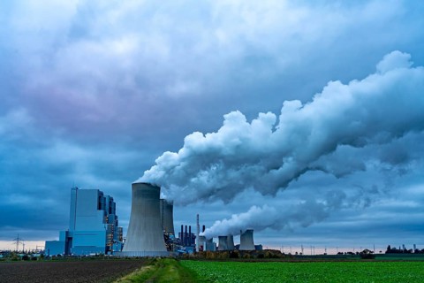 Neurath lignite-fired power station, power station units A, E, cooling towers, town of